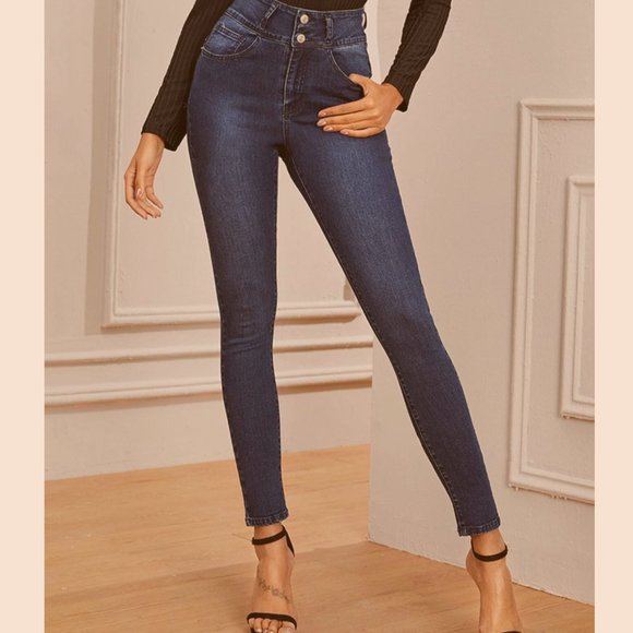 Dark Wash High-Waisted Stretch Skinny Jeans - Picture 3 of 4
